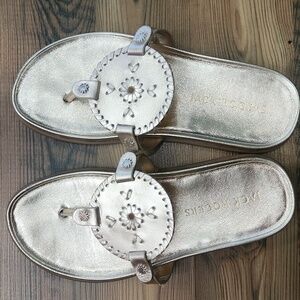 Jack Rogers Casual Collins Footbed Sandal Platinum Matte Gold Leather Size‎ 9